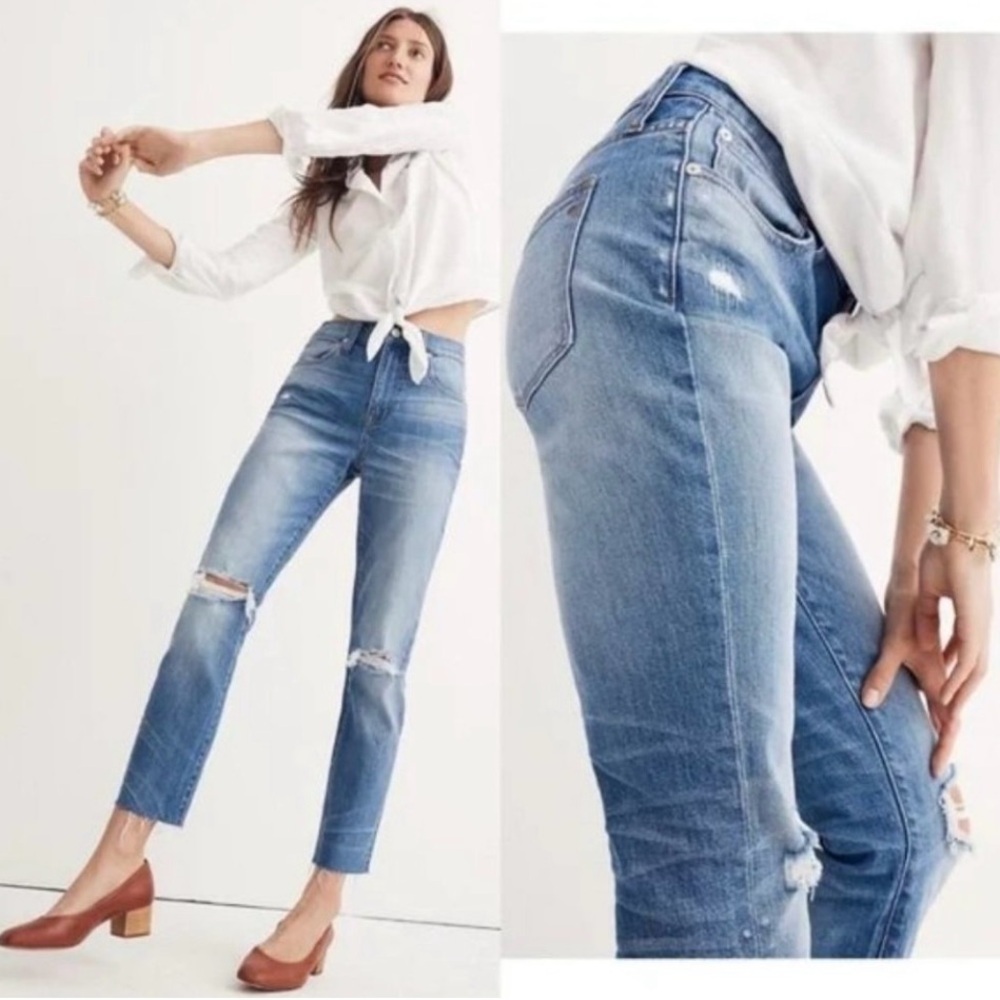 Madewell The Slim Boycut jeans medium wash cropped raw hem mid rise 30